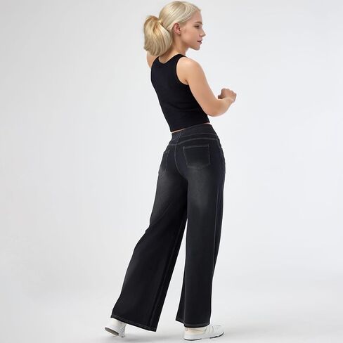 Stretchy Jeans for Women High Rise Wide Leg Jeggings Elastic Waist Jeans with Pockets Suitable for Daily Wear in Saudi Arabia