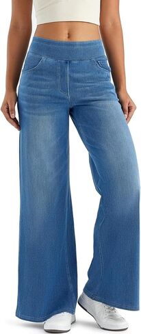 Stretchy Jeans for Women High Rise Wide Leg Jeggings Elastic Waist Jeans with Pockets Suitable for Daily Wear in Saudi Arabia