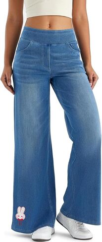 Stretchy Jeans for Women High Rise Wide Leg Jeggings Elastic Waist Jeans with Pockets Suitable for Daily Wear in Saudi Arabia