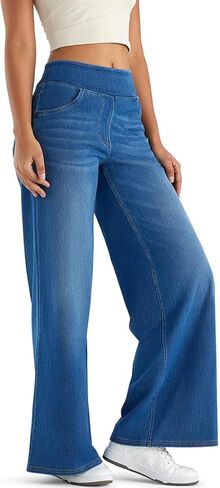 Stretchy Jeans for Women High Rise Wide Leg Jeggings Elastic Waist Jeans with Pockets Suitable for Daily Wear in Saudi Arabia