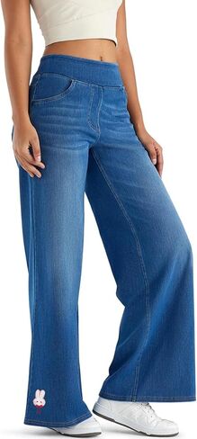 Stretchy Jeans for Women High Rise Wide Leg Jeggings Elastic Waist Jeans with Pockets Suitable for Daily Wear in Saudi Arabia