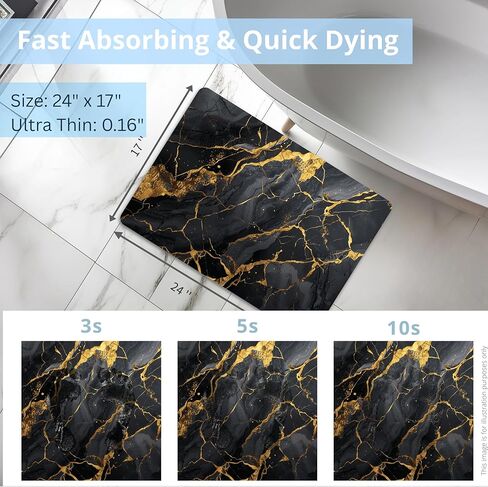 Bathroom Mat Rug Black Marble Patterned, Mat for Master Guest Bath Floor, Kitchen Bathroom Sink, Non-Slip, Ultra-Thin, Absorbent, Quick Dry, Aesthetic Bath Mat, Rubber Backing, 17 x 24 in in Saudi Arabia