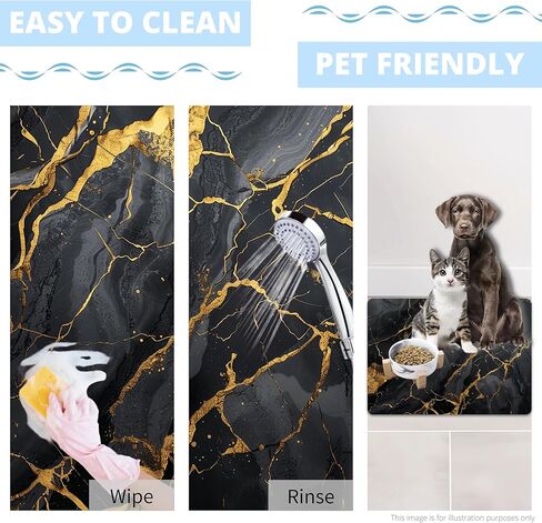Bathroom Mat Rug Black Marble Patterned, Mat for Master Guest Bath Floor, Kitchen Bathroom Sink, Non-Slip, Ultra-Thin, Absorbent, Quick Dry, Aesthetic Bath Mat, Rubber Backing, 17 x 24 in in Saudi Arabia