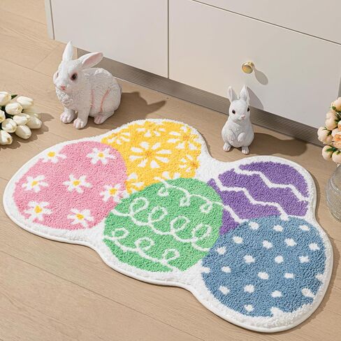 Tinideya 32"x20" Easter Bathroom Rug Egg Rug Easter Door Mat Funny Non Slip Washable for Bathroom Kitchen Decor Shower Living Room Bedroom in Kuwait