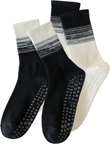 2 Pairs Pilates Socks for Women with Non Slip Grippers, Yoga Crew Socks for Barre Hospital Sticky Slipper Sock in Saudi Arabia