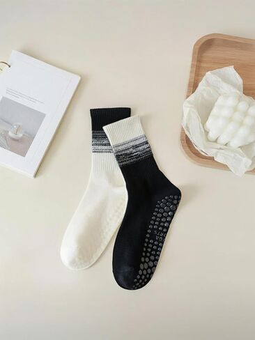 2 Pairs Pilates Socks for Women with Non Slip Grippers, Yoga Crew Socks for Barre Hospital Sticky Slipper Sock in Saudi Arabia