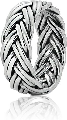 Hoops & Loops Sterling Silver Oxidized Woven Braid Eternity Band Ring in Saudi Arabia