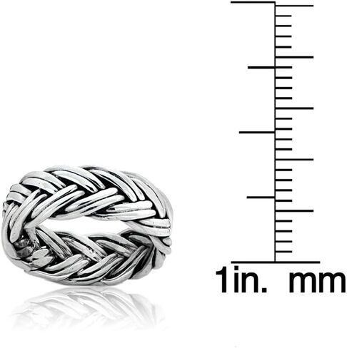 Hoops & Loops Sterling Silver Oxidized Woven Braid Eternity Band Ring in Saudi Arabia