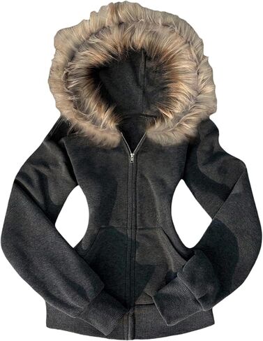 SOLY HUX Women's Zip Up Hoodie Fuzzy Long Sleeve Hooded Sweatshirt Jacket Streetwear with Pockets in Saudi Arabia