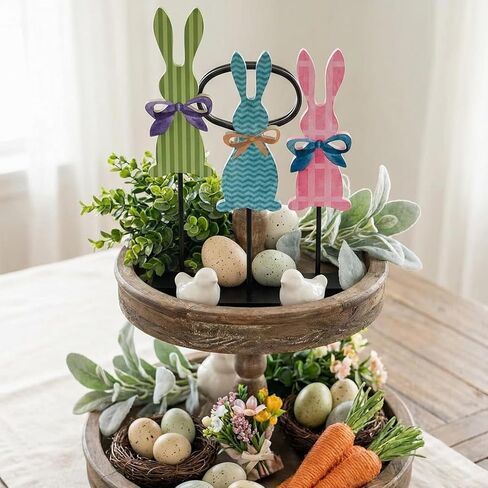 3 Pcs Easter Bunny Table Decorations Wooden Bunny Tabletop Decor Rustic Rabbit Block Sign Farmhouse Spring Centerpiece Easter Decor for Home Mantel Office Desk in Saudi Arabia