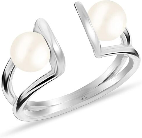 LeCalla Double Pearl Ring in 925 Sterling Silver | Women's Rings with Two Pearls | Birthday, Engagement, Anniversary, Wedding Jewelry Gift for Women(Sizes 5-9 No.) in Saudi Arabia