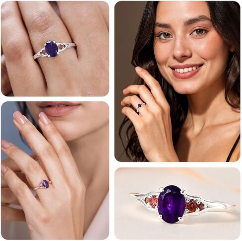 تسوق LC DELIVEING JOY Garnet Amethyst Rings للنساء - خواتم عقيق من الفضة الإسترليني عيار 925 للنساء - مجوهرات جوهرة الميلاد من الأحجار الكريمة العصرية - هدايا خاتم أحمر أرجواني للنساء in Saudi Arabia