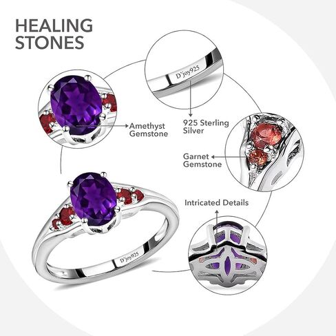 تسوق LC DELIVEING JOY Garnet Amethyst Rings للنساء - خواتم عقيق من الفضة الإسترليني عيار 925 للنساء - مجوهرات جوهرة الميلاد من الأحجار الكريمة العصرية - هدايا خاتم أحمر أرجواني للنساء in Saudi Arabia