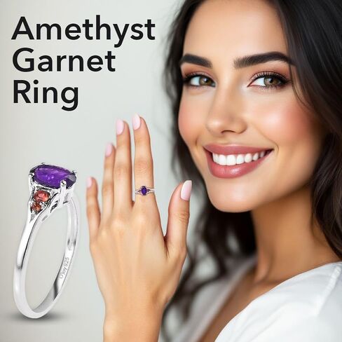 تسوق LC DELIVEING JOY Garnet Amethyst Rings للنساء - خواتم عقيق من الفضة الإسترليني عيار 925 للنساء - مجوهرات جوهرة الميلاد من الأحجار الكريمة العصرية - هدايا خاتم أحمر أرجواني للنساء in Saudi Arabia