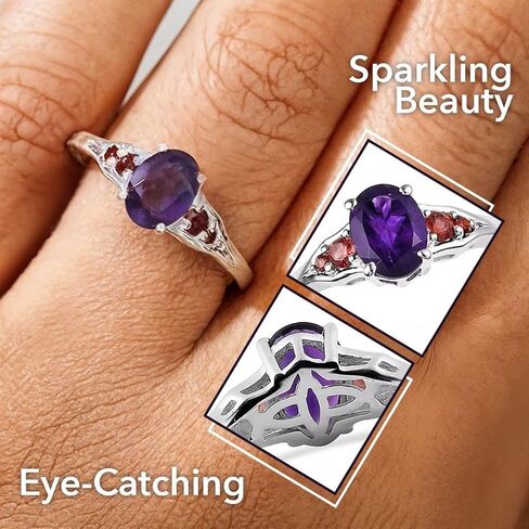 تسوق LC DELIVEING JOY Garnet Amethyst Rings للنساء - خواتم عقيق من الفضة الإسترليني عيار 925 للنساء - مجوهرات جوهرة الميلاد من الأحجار الكريمة العصرية - هدايا خاتم أحمر أرجواني للنساء in Saudi Arabia
