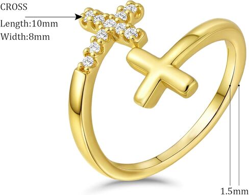 Double Cross Open Ring for Women 14K Gold Plated Adjustable Purity Ring with Cubic Zirconia Elegant Jewelry Gift in Saudi Arabia