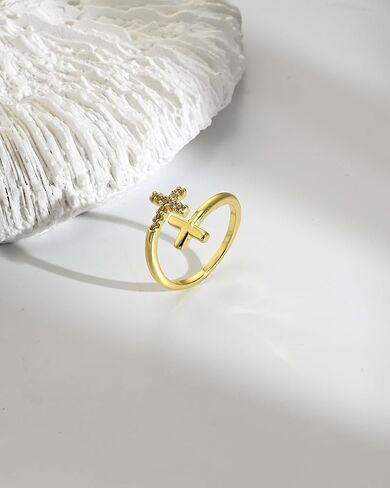 Double Cross Open Ring for Women 14K Gold Plated Adjustable Purity Ring with Cubic Zirconia Elegant Jewelry Gift in Saudi Arabia