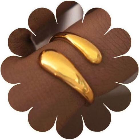 Q&D&S Gold Plated Chunky Rings Teardrop Drop Ring Silver Adjustable Thick Thumb Finger Rings for Women Men in Kuwait