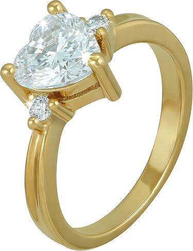 LIFETIME JEWELRY 3-Stone Cubic Zirconia Heart Ring for Women 24k Real Gold Plated in Saudi Arabia