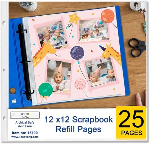 Acid Free 12x12 Scrapbook Page Protectors for 3-Ring Albums, Super Heavyweight Non-Flimsy Material, 25 Pages (1 Pack), by Keepfiling in Kuwait