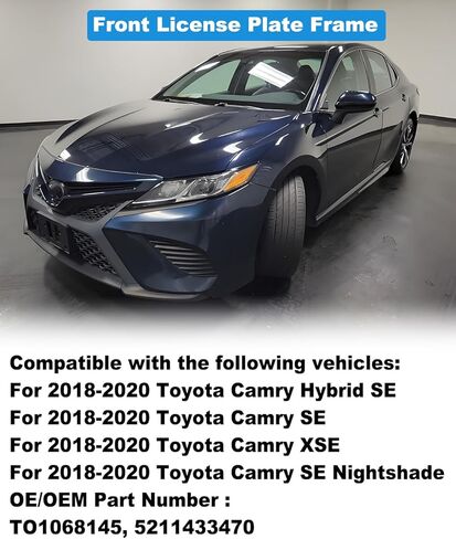 FASTCHE Front Bumper License Tag Plate Frame Bracket Holder Compatible with 2018 2019 2020 Toyota Camry SE/XSE Replace # TO1068145 5211433470 in Kuwait