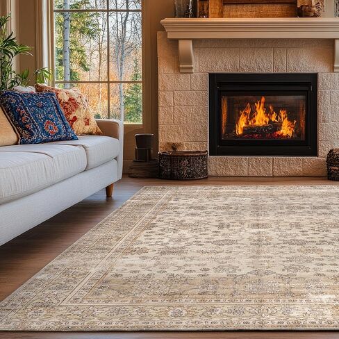 Nuloom Splashguard Sia Beige/Ivory, 2'6" x 8', Vintage, Soft and Cozy, High Traffic, Stain Resistant, Easy Clean, Durable, Machine Washable Runner for Bedroom, Living Room, Dining, Entryway in Saudi Arabia