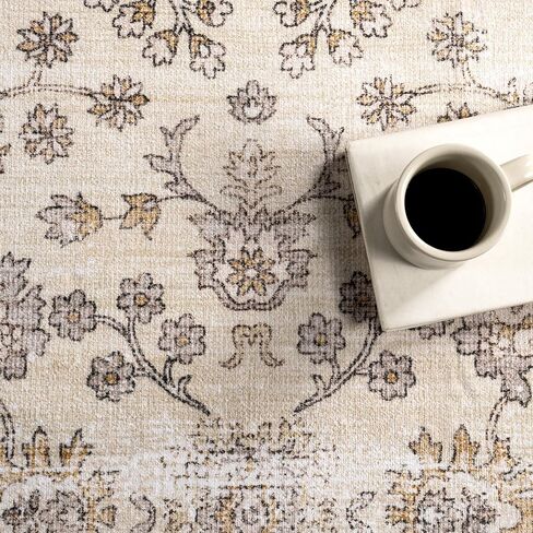 Nuloom Splashguard Sia Beige/Ivory, 2'6" x 8', Vintage, Soft and Cozy, High Traffic, Stain Resistant, Easy Clean, Durable, Machine Washable Runner for Bedroom, Living Room, Dining, Entryway in Saudi Arabia