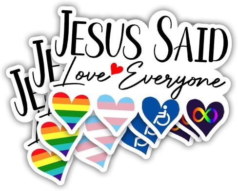 يسوع قال الحب الجميع ملصق المسيحية، LGBTQ، حليف ملصق التنوع الإعاقة المتحولين جنسيا للماء الفينيل صائق لنافذة السيارة زجاجة ماء بهلوان قبعة صلبة خوذة الكمبيوتر المحمول in Kuwait