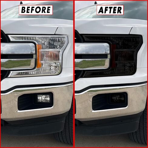 لون دخان الفينيل المقطوع مسبقًا من SlickMod للمصباح الأمامي ومصباح الضباب لسيارة Ford F150 2018-2020 (1. المصباح الأمامي ومصباح الضباب، 20% دخان داكن) in Saudi Arabia