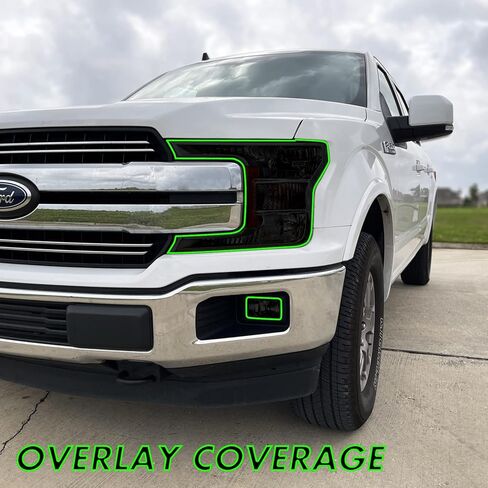 لون دخان الفينيل المقطوع مسبقًا من SlickMod للمصباح الأمامي ومصباح الضباب لسيارة Ford F150 2018-2020 (1. المصباح الأمامي ومصباح الضباب، 20% دخان داكن) in Saudi Arabia