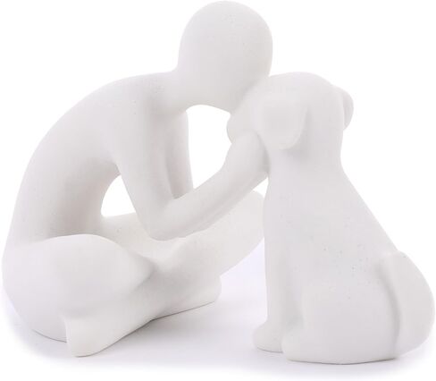 Dog Sculpture Home Decoration Decor Cute Statues Man and Dog Figurines Decor for Shelf、Living Room、Bedroom、Home， Memory Gifts for Pet Lovers in Kuwait