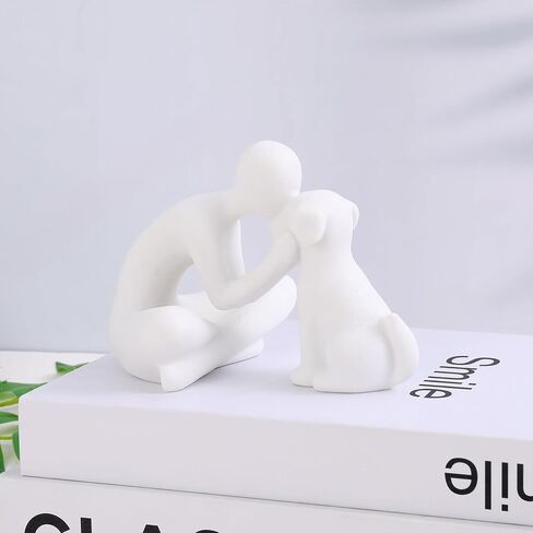 Dog Sculpture Home Decoration Decor Cute Statues Man and Dog Figurines Decor for Shelf、Living Room、Bedroom、Home， Memory Gifts for Pet Lovers in Kuwait