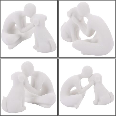 Dog Sculpture Home Decoration Decor Cute Statues Man and Dog Figurines Decor for Shelf、Living Room、Bedroom、Home， Memory Gifts for Pet Lovers in Kuwait