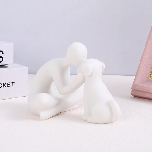 Dog Sculpture Home Decoration Decor Cute Statues Man and Dog Figurines Decor for Shelf、Living Room、Bedroom、Home， Memory Gifts for Pet Lovers in Kuwait