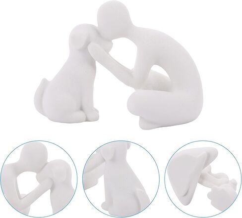 Dog Sculpture Home Decoration Decor Cute Statues Man and Dog Figurines Decor for Shelf、Living Room、Bedroom、Home， Memory Gifts for Pet Lovers in Kuwait