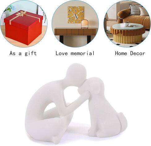 Dog Sculpture Home Decoration Decor Cute Statues Man and Dog Figurines Decor for Shelf、Living Room、Bedroom、Home， Memory Gifts for Pet Lovers in Kuwait