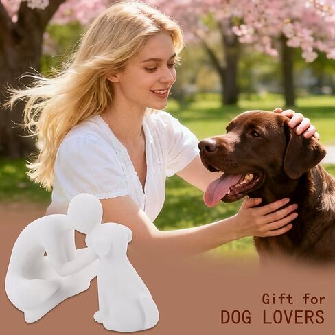 Dog Sculpture Home Decoration Decor Cute Statues Man and Dog Figurines Decor for Shelf、Living Room、Bedroom、Home， Memory Gifts for Pet Lovers in Kuwait