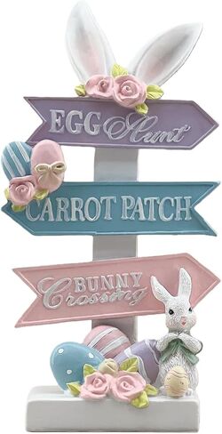 Rabbit Statue Decor Resin Easter Figurines with Directional Signs Sculptures Birthday Decorative for Spring Party Supplies Home Garden Outdoor Statues, Yard Decorations (White) in Saudi Arabia