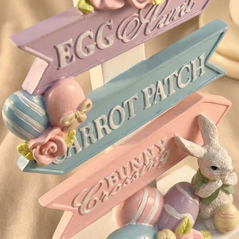 Rabbit Statue Decor Resin Easter Figurines with Directional Signs Sculptures Birthday Decorative for Spring Party Supplies Home Garden Outdoor Statues, Yard Decorations (White) in Saudi Arabia