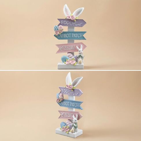 Rabbit Statue Decor Resin Easter Figurines with Directional Signs Sculptures Birthday Decorative for Spring Party Supplies Home Garden Outdoor Statues, Yard Decorations (White) in Saudi Arabia