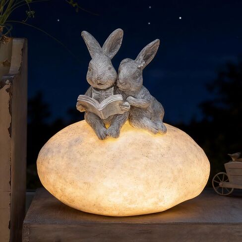 تمثال أرنب حديقة شمسي مع ضوء LED - تمثال أرنب لطيف لتزيين الحديقة الشمسية في الهواء الطلق للفناء والفناء الخلفي، وتماثيل حديقة ديكور أرنب، وهدايا أرنب عيد الفصح in Kuwait