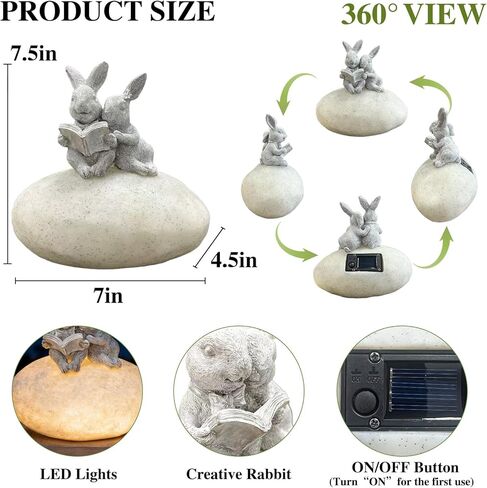 تمثال أرنب حديقة شمسي مع ضوء LED - تمثال أرنب لطيف لتزيين الحديقة الشمسية في الهواء الطلق للفناء والفناء الخلفي، وتماثيل حديقة ديكور أرنب، وهدايا أرنب عيد الفصح in Kuwait