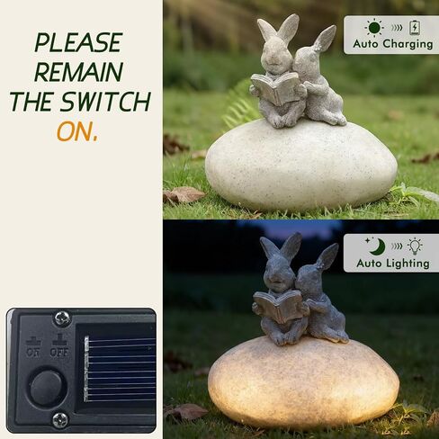 تمثال أرنب حديقة شمسي مع ضوء LED - تمثال أرنب لطيف لتزيين الحديقة الشمسية في الهواء الطلق للفناء والفناء الخلفي، وتماثيل حديقة ديكور أرنب، وهدايا أرنب عيد الفصح in Kuwait