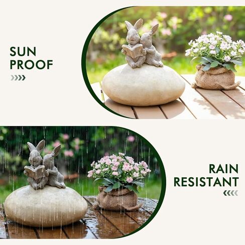 تمثال أرنب حديقة شمسي مع ضوء LED - تمثال أرنب لطيف لتزيين الحديقة الشمسية في الهواء الطلق للفناء والفناء الخلفي، وتماثيل حديقة ديكور أرنب، وهدايا أرنب عيد الفصح in Kuwait