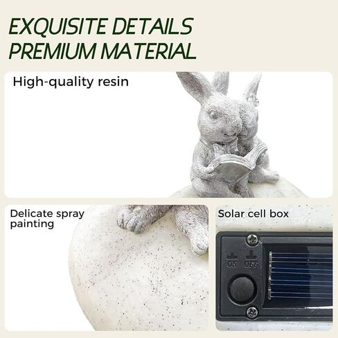 تمثال أرنب حديقة شمسي مع ضوء LED - تمثال أرنب لطيف لتزيين الحديقة الشمسية في الهواء الطلق للفناء والفناء الخلفي، وتماثيل حديقة ديكور أرنب، وهدايا أرنب عيد الفصح in Kuwait