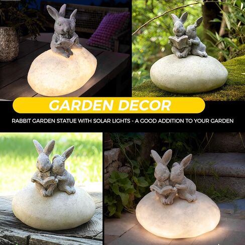 تمثال أرنب حديقة شمسي مع ضوء LED - تمثال أرنب لطيف لتزيين الحديقة الشمسية في الهواء الطلق للفناء والفناء الخلفي، وتماثيل حديقة ديكور أرنب، وهدايا أرنب عيد الفصح in Kuwait
