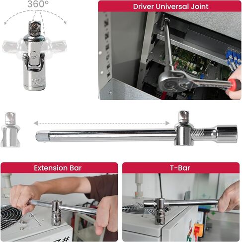 مجموعة أدوات ميكانيكا مترية، 95 قطعة 1/2 بوصة و1/4 بوصة مجموعة مقابس تأثير المحرك مع مقبض سقاطة، مجموعة مقابس عميقة وضحلة مع وصلة عالمية، مجموعة أدوات السيارات مع حقيبة للسيارة والدراجات النارية وإصلاح المنزل in Kuwait