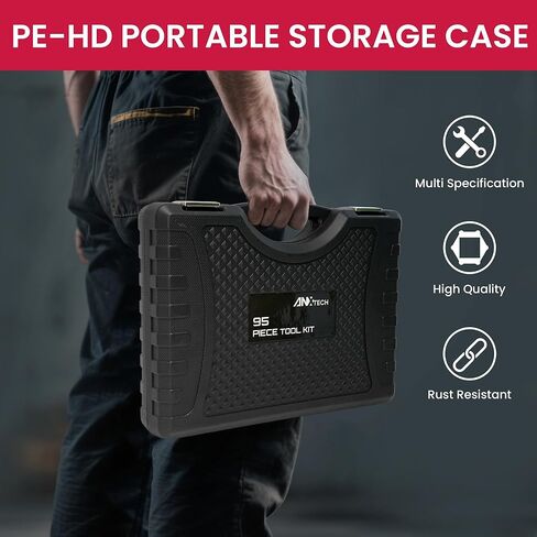 مجموعة أدوات ميكانيكا مترية، 95 قطعة 1/2 بوصة و1/4 بوصة مجموعة مقابس تأثير المحرك مع مقبض سقاطة، مجموعة مقابس عميقة وضحلة مع وصلة عالمية، مجموعة أدوات السيارات مع حقيبة للسيارة والدراجات النارية وإصلاح المنزل in Kuwait