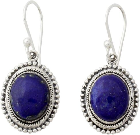 NOVICA Artisan Handmade Lapis Lazuli Dangle Earrings on Artisan Crafted 925 Silver Hook Sterling Blue India Snorkel Birthstone [1.4 in L x 0.6 in W x 0.3 in D] ' True Clarity' in Saudi Arabia