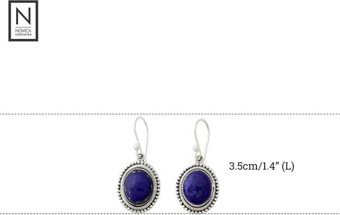 NOVICA Artisan Handmade Lapis Lazuli Dangle Earrings on Artisan Crafted 925 Silver Hook Sterling Blue India Snorkel Birthstone [1.4 in L x 0.6 in W x 0.3 in D] ' True Clarity' in Saudi Arabia